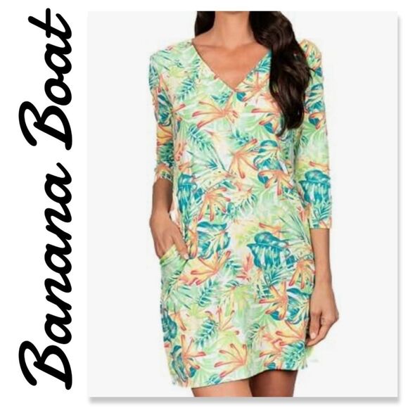 NWT Banana Boat UPF 50+ Women's V-Neck Printed Tank Dress UV Sun Protection Flor - Picture 1 of 11